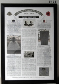Framed story re Eaglehawk Soldiers WW1. - Cairns Brothers