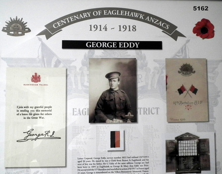Framed Story re EAGLEHAWK SOLDIER WW1 GEORGE EDDY