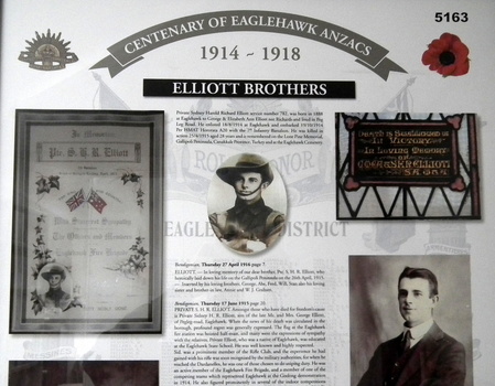 Framed story re Eaglehawk Soldiers WW1 - "ELLIOTT BROTHERS" 