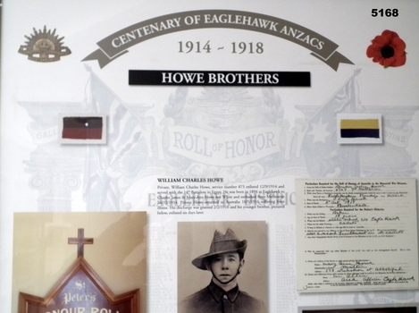 Framed story re Eaglehawk soldiers WW1 - Howe Brothers.
