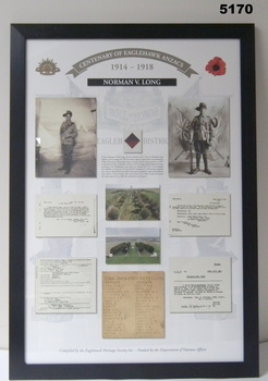 Framed story of an Eaglehawk Soldier WW1 - Norman V. Long