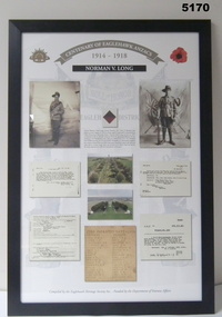 Framed story of an Eaglehawk Soldier WW1 - Norman V. Long