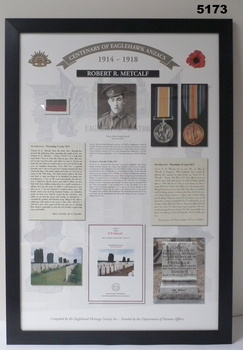 FRAMED STORY RE EAGLEHAWK SOLDIERS WW1 - ROBERT R. METCALF
