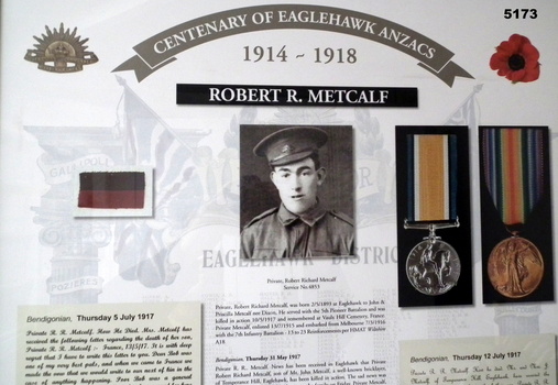 FRAMED STORY RE EAGLEHAWK SOLDIERS WW1 - ROBERT R. METCALF