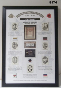 Framed story re Eaglehawk Soldiers WW1 - Moyle Family
