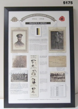 Framed story re Eaglehawk Soldiers WW1 - Francis N. Moyle