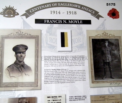 Framed story re Eaglehawk Soldiers WW1 - Francis N. Moyle
