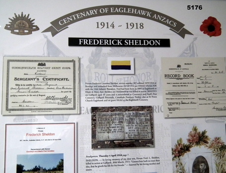 Framed story re Eaglehawk Soldiers WW1 - FREDERICK SHELDON