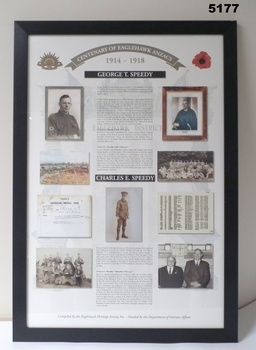 Framed story re Eaglehawk Soldiers WW1 - SPEEDY FAMILY 