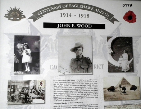 Framed story re Eaglehawk Soldier. WW1 - JOHN E. WOOD