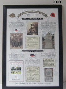 Framed story of Eaglehawk soldiers WW1 - WILLIAM N. RUDDICK / FREDERICK W. L. KNUCKEY