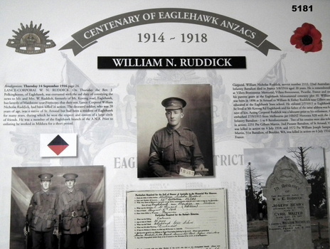 Framed story of Eaglehawk soldiers WW1 - WILLIAM N. RUDDICK / FREDERICK W. L. KNUCKEY