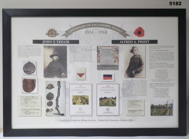 Memorabilia - CENTENARY of EAGLEHAWK ANZACS, FRAMED