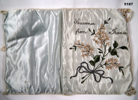 SOUVENIR - Embroidered silk handkerchief holder.