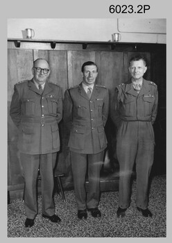Director of the Survey Corps and the CO Army Headquarters Survey Regiment 1962 inside the Officers Mess at Fortuna Villa, Bendigo.