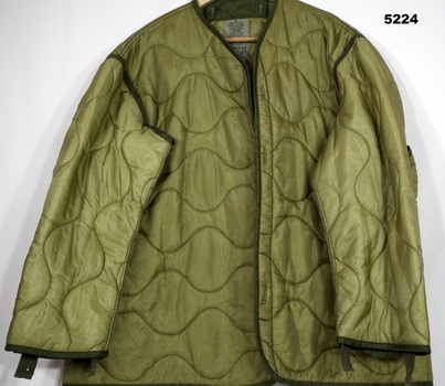 Detachable light green coloured padded coat liner.