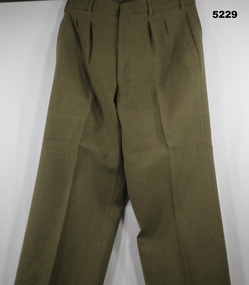 Khaki battle dress trousers in woolen fabric.
