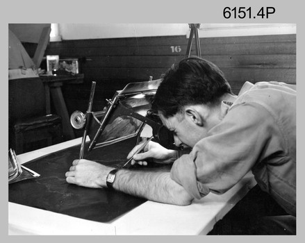 Technician retouching reproduction material at the Army Survey Regiment c1960s