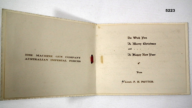 Small cream Christmas Card with letter insert from 10th Machine Gun Company.