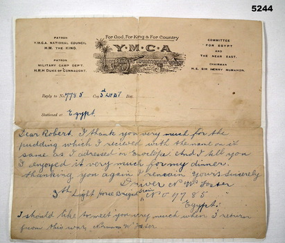 Letter from N W Foster, Egypt.