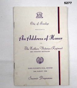 Souvenir program for an Address of Honour.