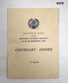 Souvenir Menu for 38 Bn Sgts Mess Dinner Menu.