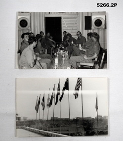 Black & White Photos of Soldiers and Flags.