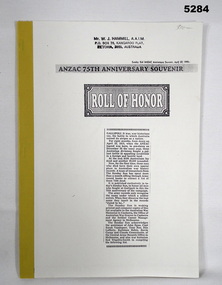 ANZAC 75th Anniversary Roll of Honor.