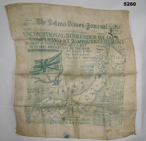 Front page of newspaper printed on a silk scarf
