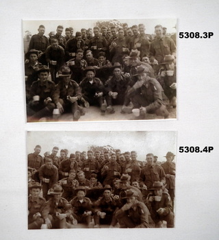 Black & White photos of soldiers having a cuppa, biscuit or icecream.