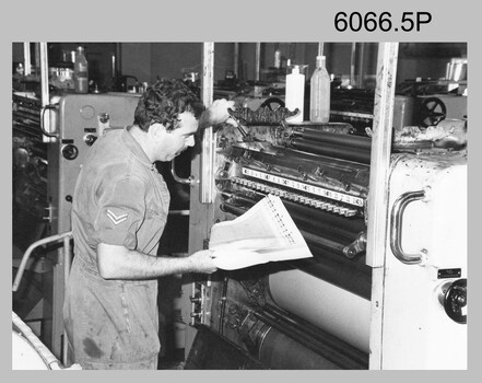 Printing Presses in operation at the Army Survey Regiment, Fortuna Villa, Bendigo. c1980s.