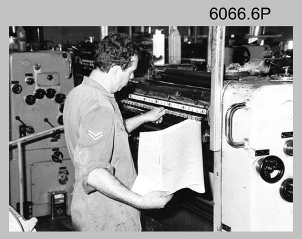 Printing Presses in operation at the Army Survey Regiment, Fortuna Villa, Bendigo. c1980s.
