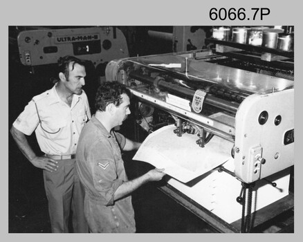Printing Presses in operation at the Army Survey Regiment, Fortuna Villa, Bendigo. c1980s.