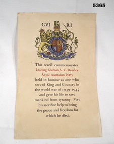 Memorabilia - MEMORIAL SCROLL RAN, Post 1945