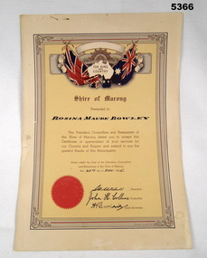Certificate - SHIRE OF MARONG, 25.12.1946
