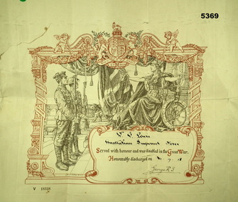Certificate - HONOURABLY DISCHARGED WW1, Post 1918