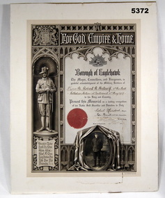 Certificate - BOROUGH OF EAGLEHAWK, D.W. Paterson Co Pty Ltd Melbourne, C. 1921 - 21