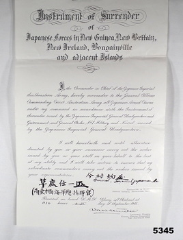 Instrument of Surrender of Japanese in WW2 New Guinea.
