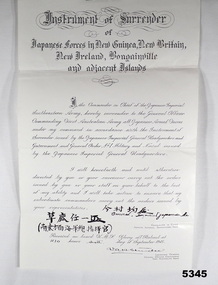 Instrument of Surrender of Japanese in WW2 New Guinea.