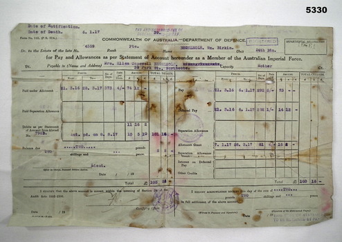 Pay record for deceased soldier.