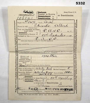 British Army transfer document.