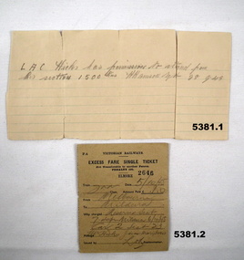 RAAF leave passes and train ticket.