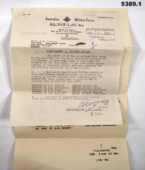 Disbandment letter containing Officers skills.