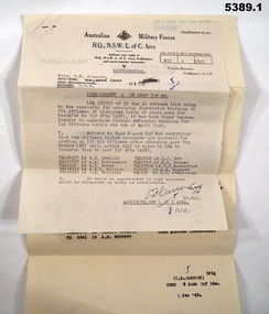 Disbandment letter containing Officers skills.