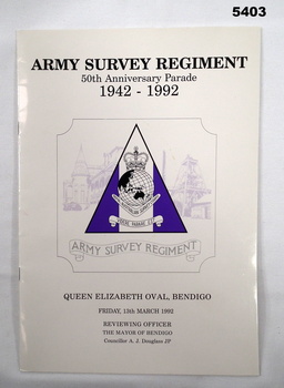 Glossy printed booklet Army Survey Regiment 50th Anniversary Parade
