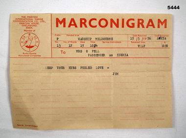 Telegram from the HMAS Melbourne 