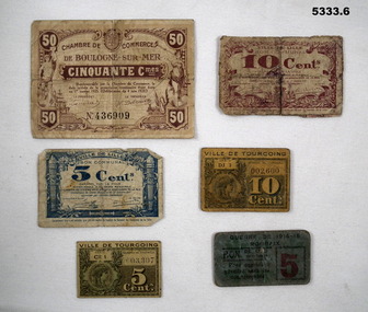 Six notes of French currency 1918-1926.