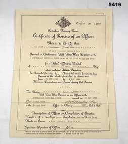 Certificate of discharge of WW2 Soldier.