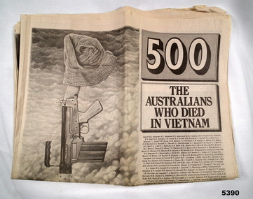 Newspaper with names and photographs of the Australians who died in Vietnam.
