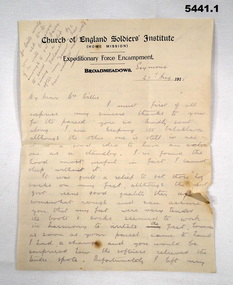 Two letters written home by Albert BATTYE WW1